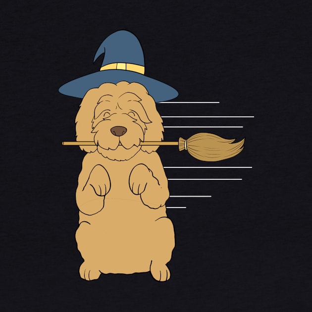 Funny Goldendoodle Witch Broomstick Halloween by blacklines